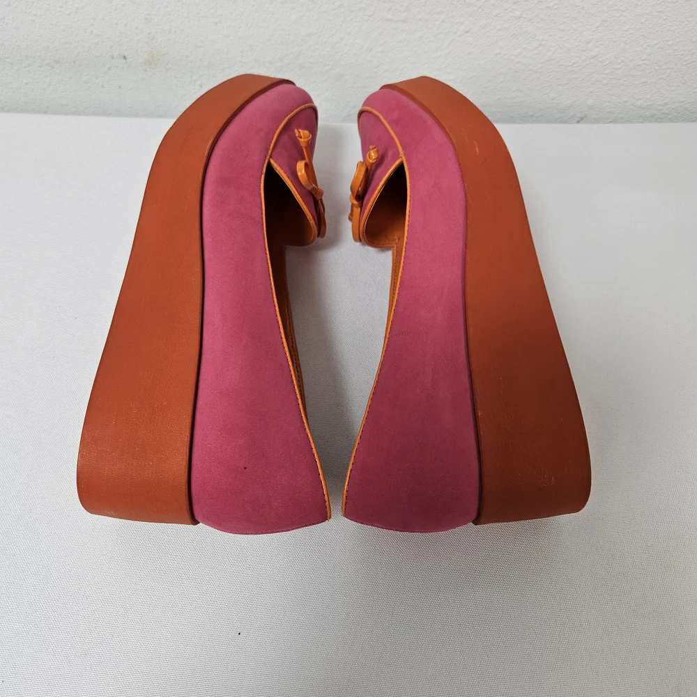 BERNARDO Suede Leather Colorblock Platform Wedge Shoes Size 8M Slip-on